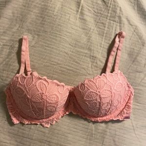 Pink lace underwire bra